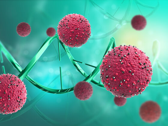 药物医学背景与抽象病毒细胞和dna链的三维渲染Dna医学感染