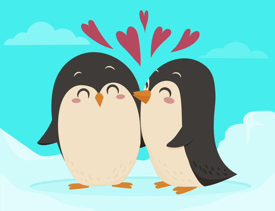 企鹅平面设计情人节企鹅情侣浪漫浪漫可爱