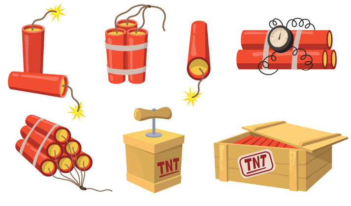 包旧式炸药平套网页设计卡通和tnt炸药隔离矢量插图收集采矿和建设的概念电气对象火花