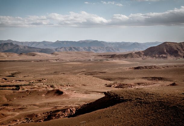 地球广角拍摄大片旱地和山地太阳热撒哈拉沙漠
