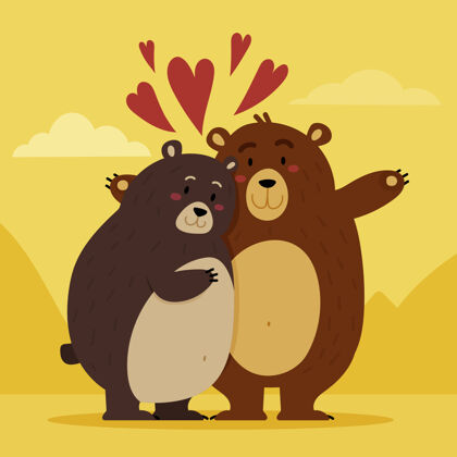 情人节平面设计情人节熊情侣浪漫情人节动物