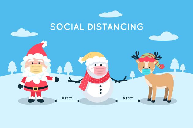 圣诞节与圣诞人物的社会距离十二月距离社交距离