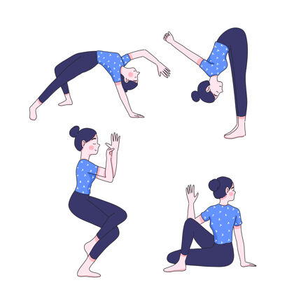 女性年轻女子瑜伽姿势系列运动女人元素