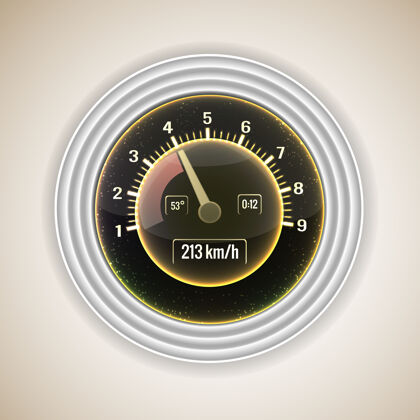 公里逼真的汽车速度表接口 带有一个关于灰度梯度的变速器步进矢量图面板加油指示器