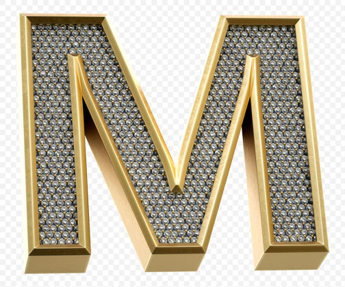 渲染豪华的金色字母与钻石字母m隔离三维渲染图像三维珠宝魅力