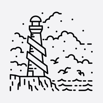冲浪板海滩自然灯塔冒险野生线徽章补丁针图形插图艺术t恤设计大海探索天堂