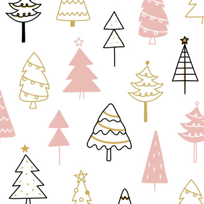 诺埃尔圣诞松树构图涂鸦风格孤立的白色快乐白色