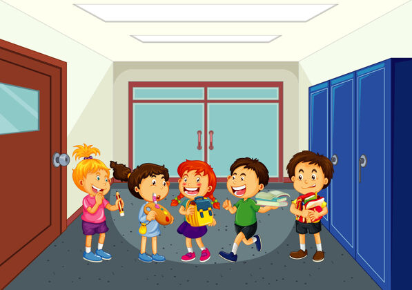 学校快乐的孩子们在学校走廊孩子学校孩子