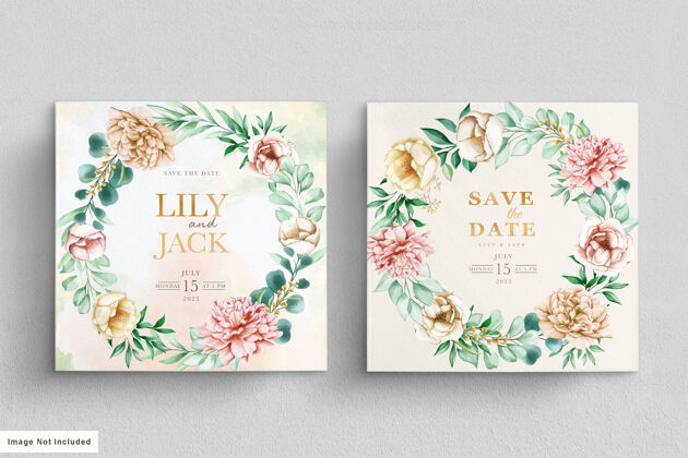 仪式水彩硬画花卉结婚卡保存日期花婚礼卡片