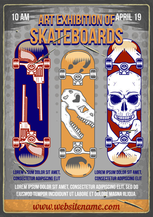 青少年海报设计与滑板插图上有不同的印刷品街道滑冰城市