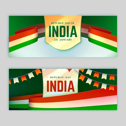 一月现实的印度共和国日横幅模板印度旗帜印度