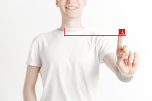 成功商人手指触摸空搜索栏 现代商业背景概念-可用于插入文字或图片选择触摸数字