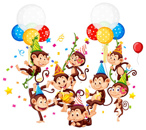 生活猴群在派对主题卡通人物白上风景创意猴子