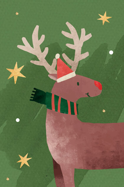 鲁道夫驯鹿和圣诞帽涂鸦围巾水彩画传统