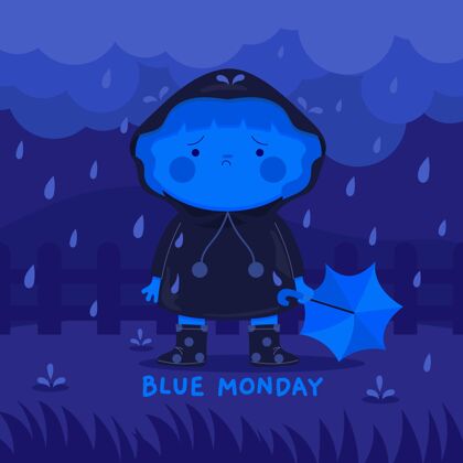 悲伤悲伤的角色在蓝色星期一悲伤蓝色星期一悲伤