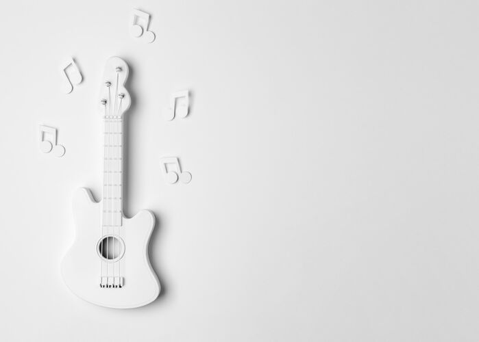 仪器顶视图白色吉他安排与复制空间平调分类静物
