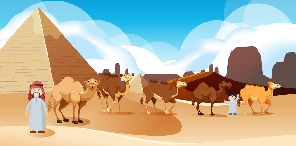 沙漠野外沙漠景观在白天的景象卡通沙子金字塔