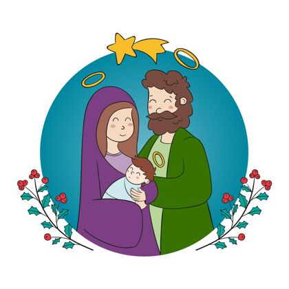 文化手绘耶稣诞生场景插图圣诞庆祝场景