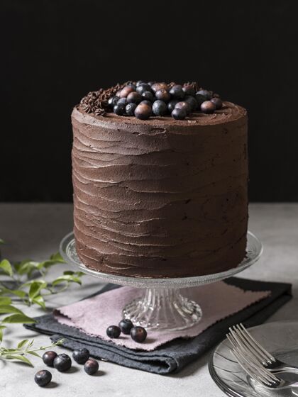 高高角度的美味巧克力蛋糕概念营养营养美味