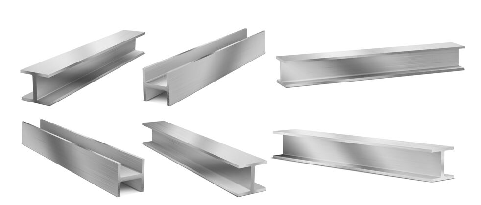 支架金属结构梁 钢结构梁矢量逼真的不锈钢托梁 铁结构型材隔离强大的工字钢三维插图稳定性夹子件