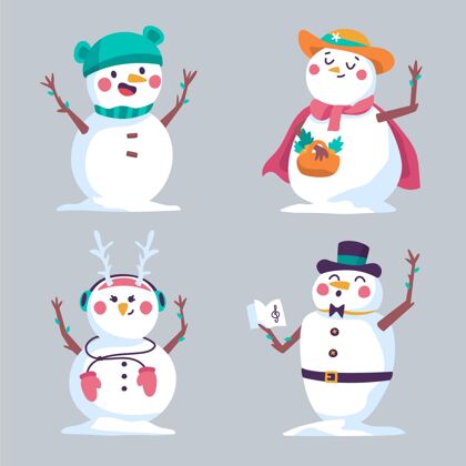 季节手绘雪人人物集人物传统雪人