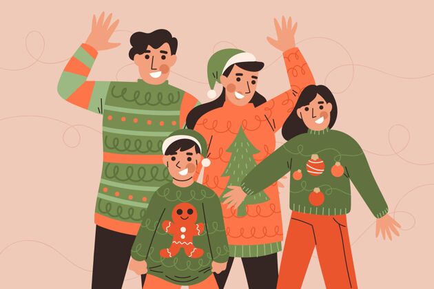 传统人们穿着难看的毛衣丑陋的圣诞节十二月