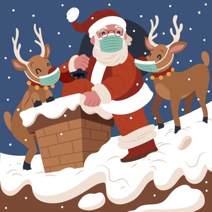 文化戴着医用面具的圣诞老人和驯鹿脸冬天庆祝